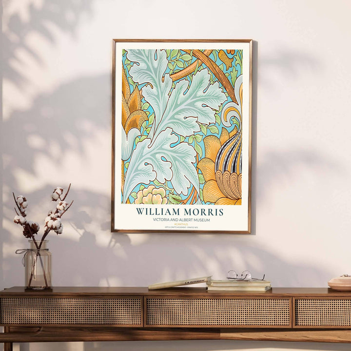 Timeless William Morris Acanthus floral artwork print, blending vintage English pattern design with high definition detailing for striking wall decoration across modern residential spaces.