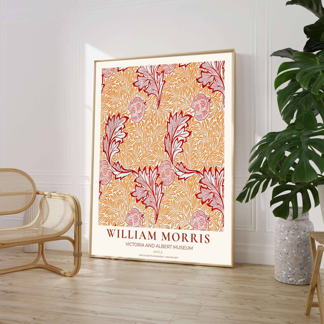 Archival William Morris Apple print featuring classic Arts and Crafts Movement textile graphics, printed with vivid archival inks on premium paper for museum quality gallery displays.