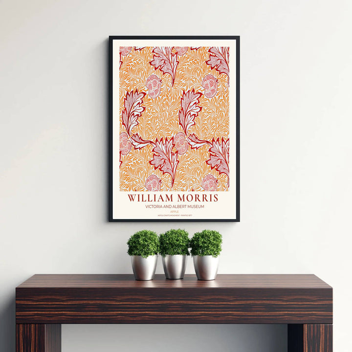 Premium heritage botanical print of the historic 1877 Apple layout by William Morris, ideal for styling warm interior spaces or building an eclectic vintage art poster collection across home rooms.
