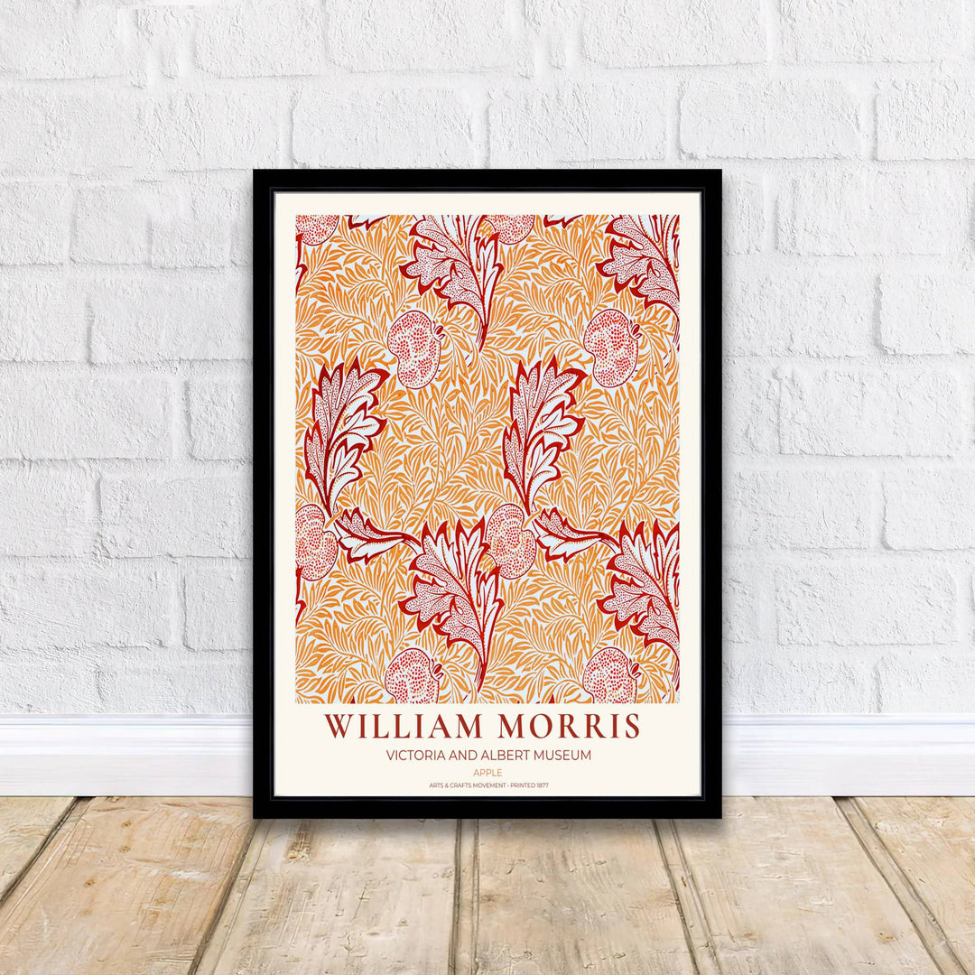Classic William Morris Apple terracotta print, adding a charming vintage flair and rich botanical detail to warm living room arrangements, entryways, and traditional interior spaces.