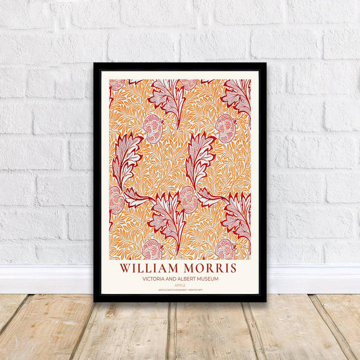 Classic William Morris Apple terracotta print, adding a charming vintage flair and rich botanical detail to warm living room arrangements, entryways, and traditional interior spaces.
