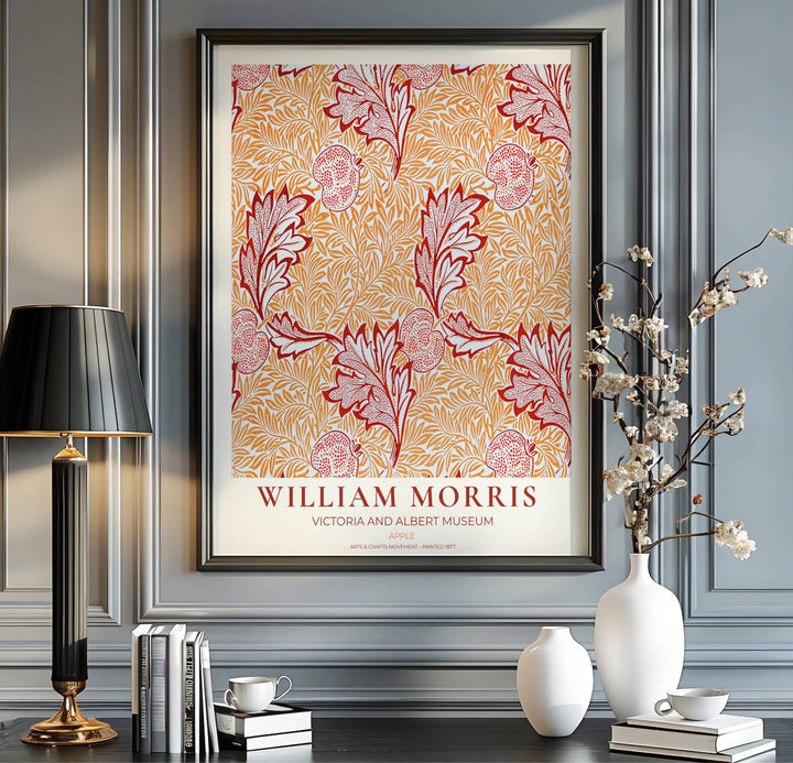 Beautiful Arts and Crafts Apple motif print by William Morris, ideal for creating an artistic focal point in hallways, studies, or dining areas seeking classic British heritage visual charm.