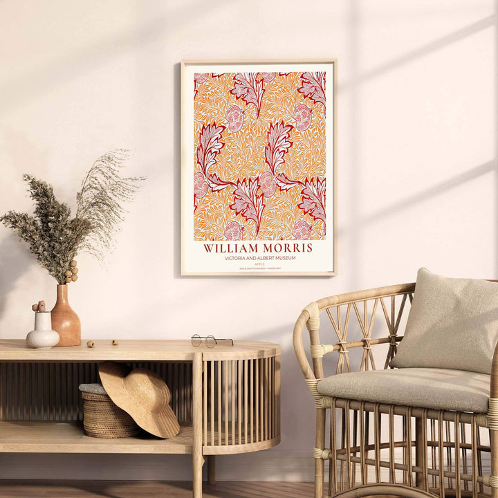 Detailed botanical illustration print displaying the swirling willow foliage and dotted apple shapes of William Morris, perfect for energetic wall arrangements and modern gallery collections.