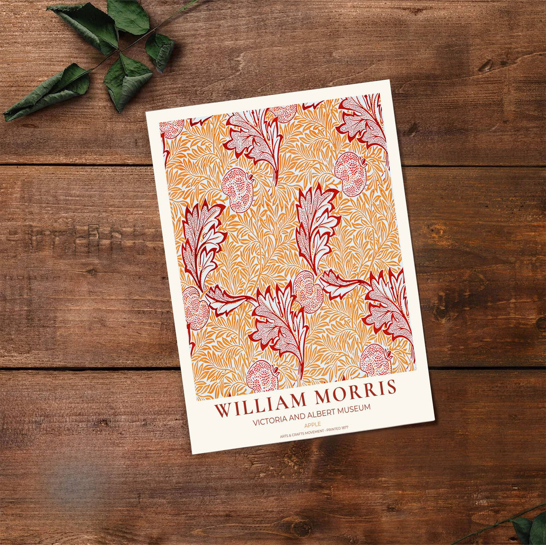 High quality art print showing William Morris Apple vintage botanical artwork, meticulously produced to ensure long lasting color stability and stunning visual appeal in modern home interiors.