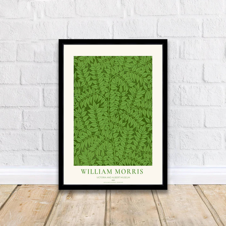 Sophisticated William Morris Ash floral poster print, designed to coordinate with neutral home accents, green tones, and nature inspired botanical wall art gallery layout compositions.