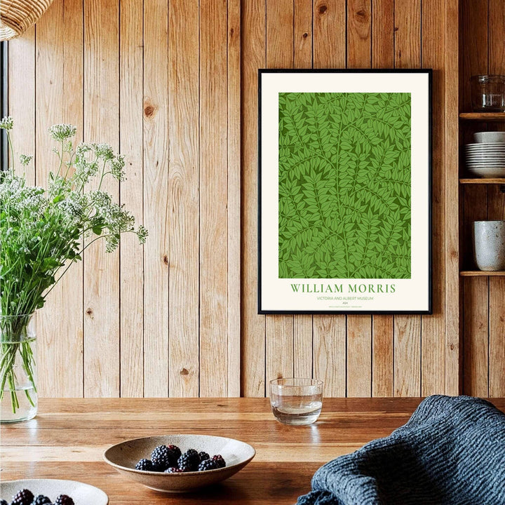 Vintage floral artwork print of William Morris Ash, providing a fresh, soothing touch to classic European, Victorian, and cottagecore home interior themes with organic pattern graphics.