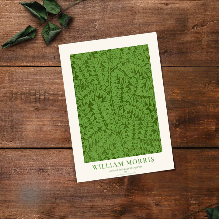 Authentic Arts and Crafts Ash design print by William Morris, bringing organic energy, refined English heritage art, and crisp natural green contrast into cozy home living spaces.
