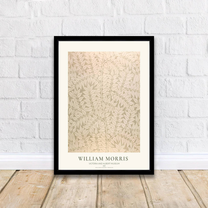 Detailed botanical artwork print displaying the famed Ash pattern by William Morris, expertly rendered to highlight historic textile elements and artistic craftsmanship for stylish home decor.