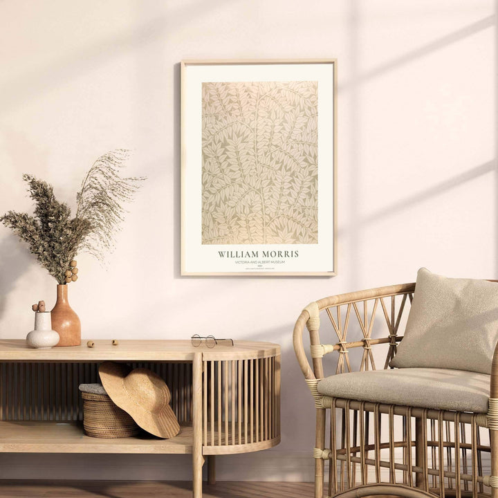 Vintage floral artwork print of William Morris Ash, providing a soft, soothing touch to classic European, Victorian, and cottagecore home interior themes with organic pattern graphics.