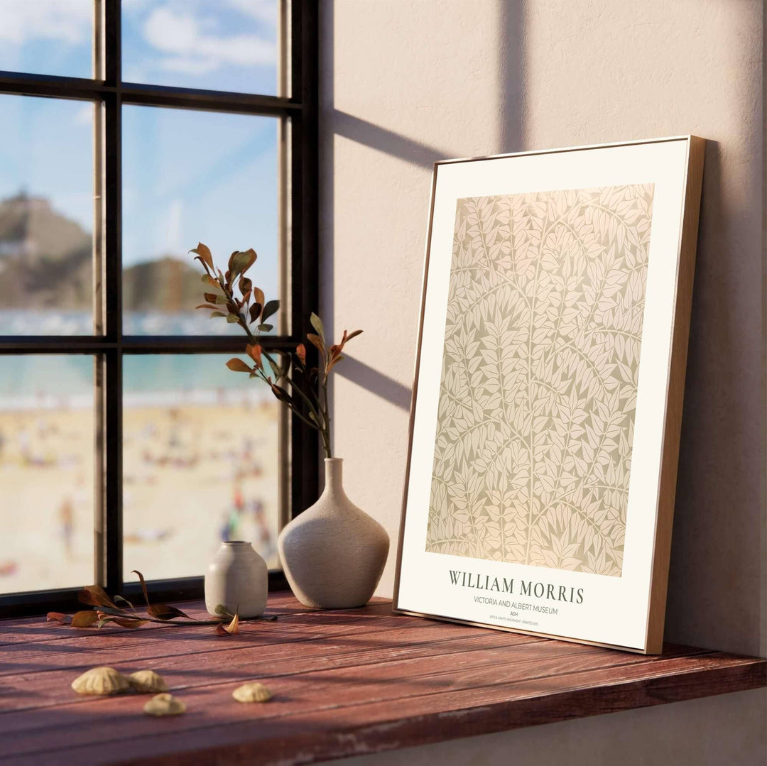 Archival William Morris Ash leaf print featuring classic Arts and Crafts Movement textile graphics, printed with vivid archival inks on premium paper for museum quality gallery displays.
