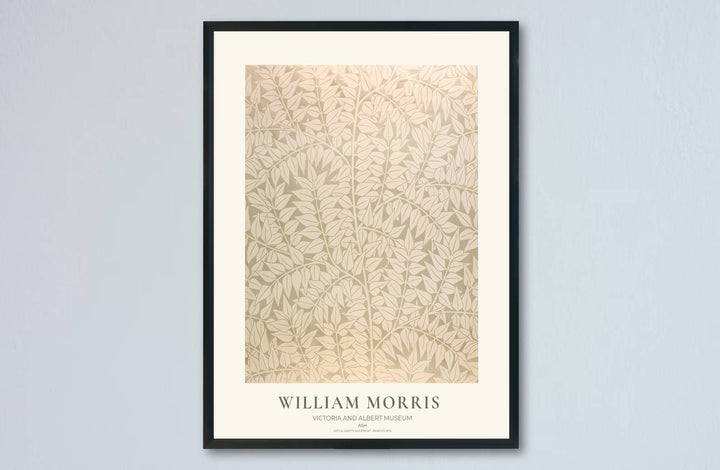 High definition graphic print of the renowned Ash design by William Morris, showcasing delicate foliage details and neutral sage green tones for lasting aesthetic appeal in residential spaces.