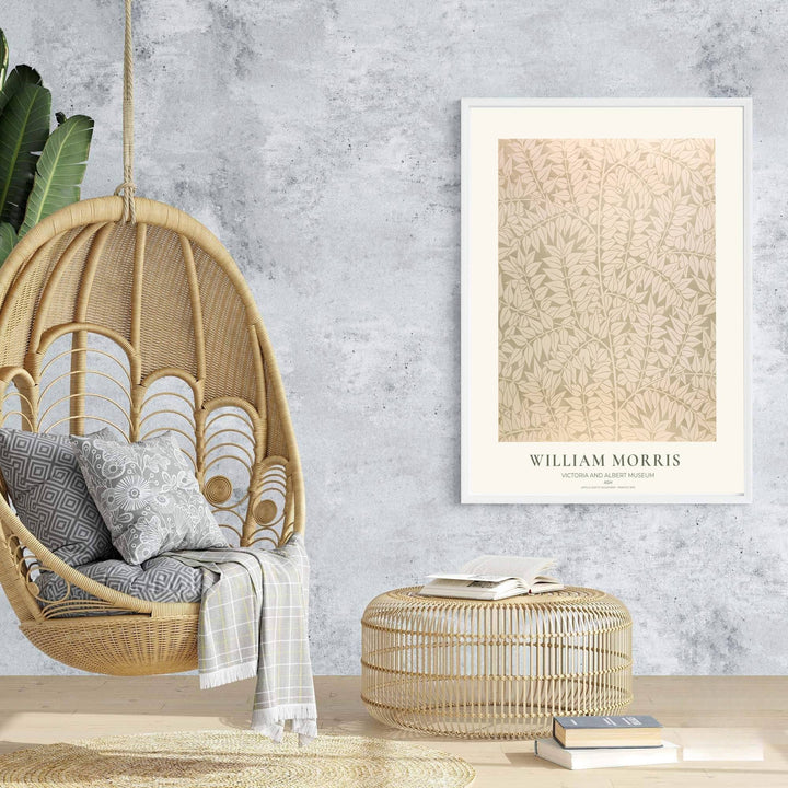 High quality art print showing William Morris Ash vintage botanical artwork, meticulously produced to ensure long lasting color stability and stunning visual appeal in modern home interiors.