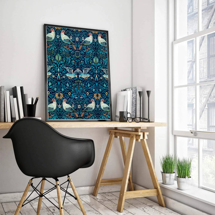 Beautiful Arts and Crafts Bird Woven Wool motif print by William Morris, ideal for creating an artistic focal point in hallways, studies, or dining areas seeking classic British heritage visual charm.
