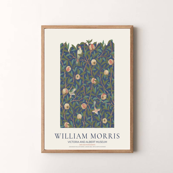 Museum quality visual print of William Morris Bird and Pomegranate displaying historical bird and tapestry graphics, ideal for traditional home collections and art displays.