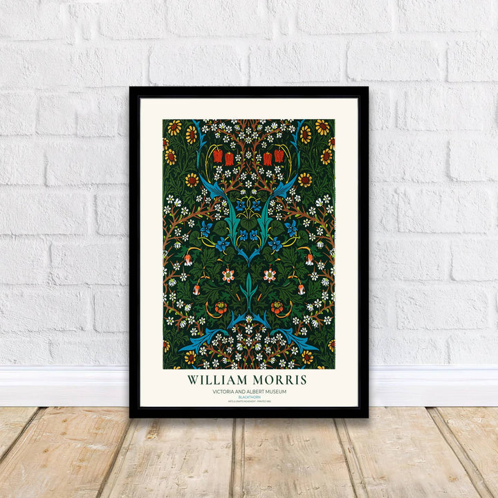 Premium heritage botanical print of the historic 1892 Blackthorn layout by William Morris, ideal for styling sophisticated interior spaces or building an eclectic vintage art poster collection across home rooms.