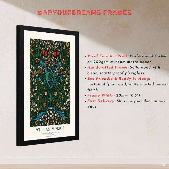 Beautiful Arts and Crafts Blackthorn motif print by William Morris, ideal for creating an artistic focal point in hallways, studies, or dining areas seeking classic British heritage visual charm.