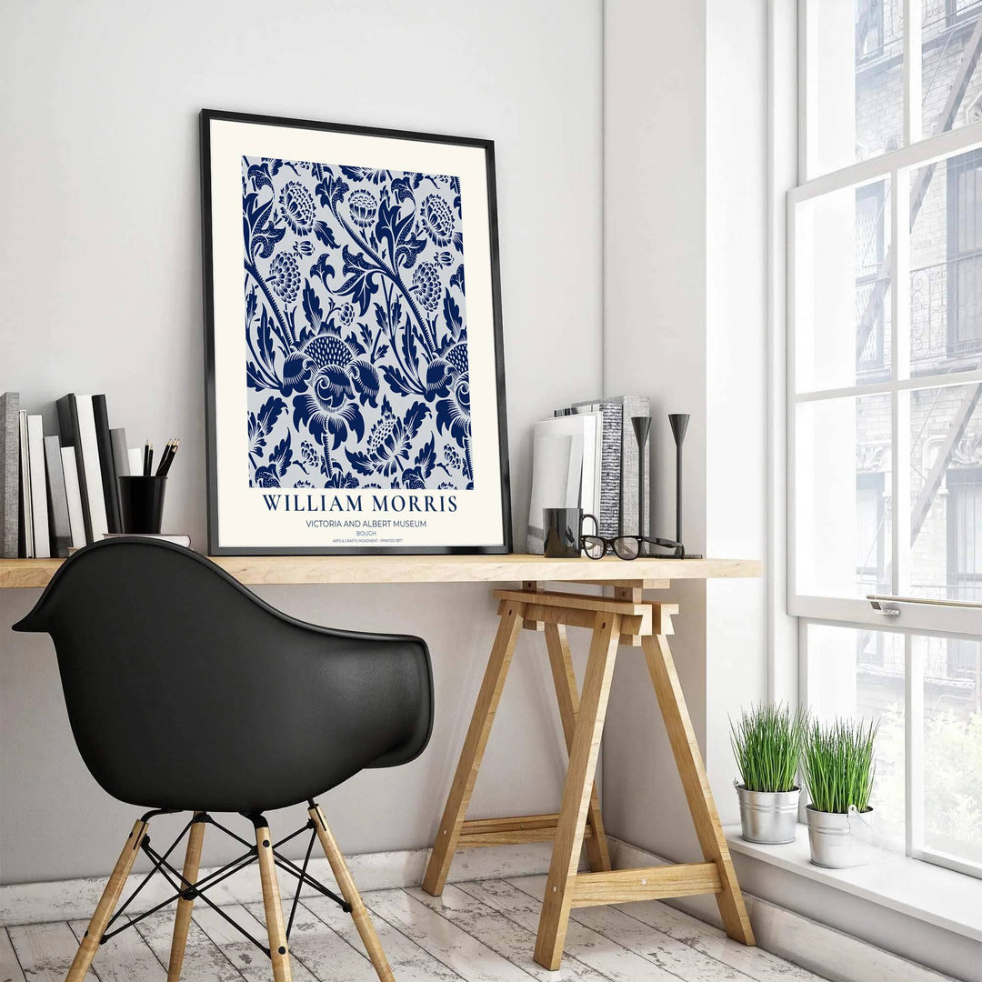 Vintage floral artwork print of William Morris Bough, providing a crisp, sophisticated touch to classic European, Victorian, and coastal home interior themes with organic pattern graphics.