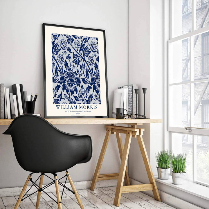 Vintage floral artwork print of William Morris Bough, providing a crisp, sophisticated touch to classic European, Victorian, and coastal home interior themes with organic pattern graphics.