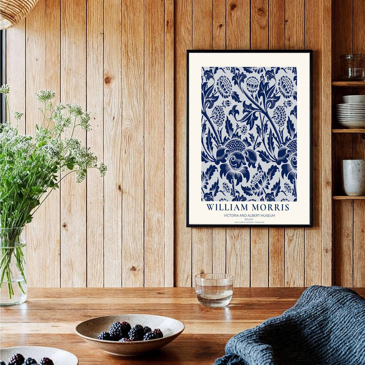 Historic artwork print of William Morris Bough, capturing stylized acanthus boughs, serrated leaf details, and crisp white backgrounds suited for dining room, hallway, and bedroom wall spaces.