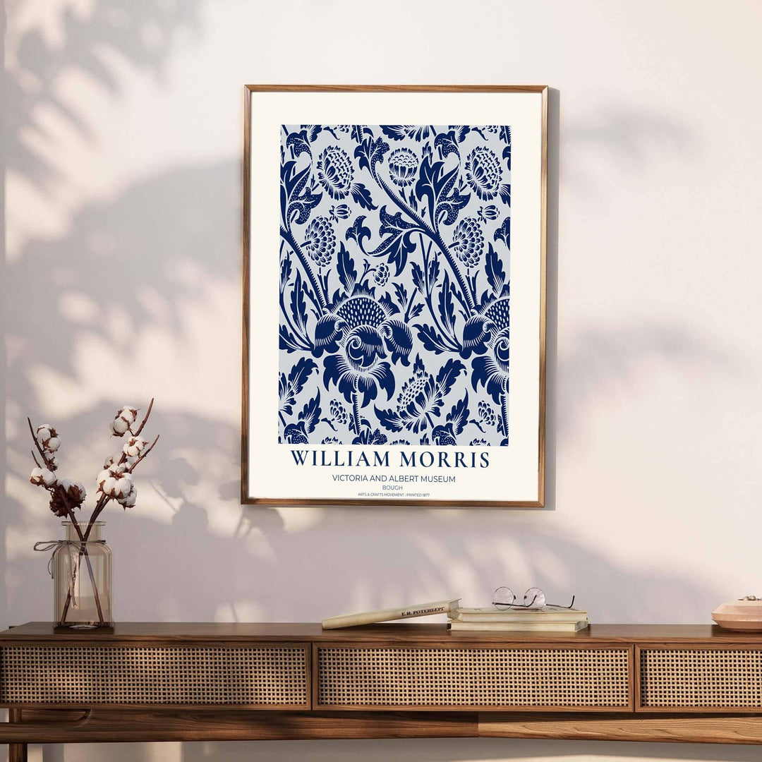 Timeless William Morris Bough floral artwork print, blending vintage English pattern design with high definition detailing for striking wall decoration across modern residential spaces.