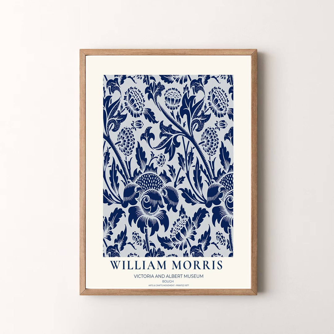 William Morris Bough Navy Blue White Botanical Vintage Exhibition Print Framed Art Poster