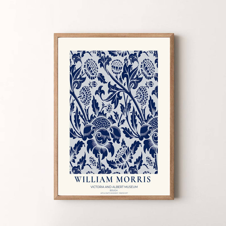 William Morris Bough Navy Blue White Botanical Vintage Exhibition Print Framed Art Poster