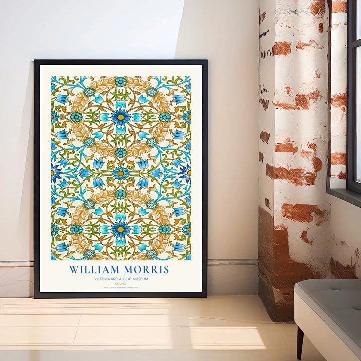 Archival William Morris Ceiling tile print featuring classic Arts and Crafts Movement textile graphics, printed with vivid archival inks on premium paper for museum quality gallery displays.