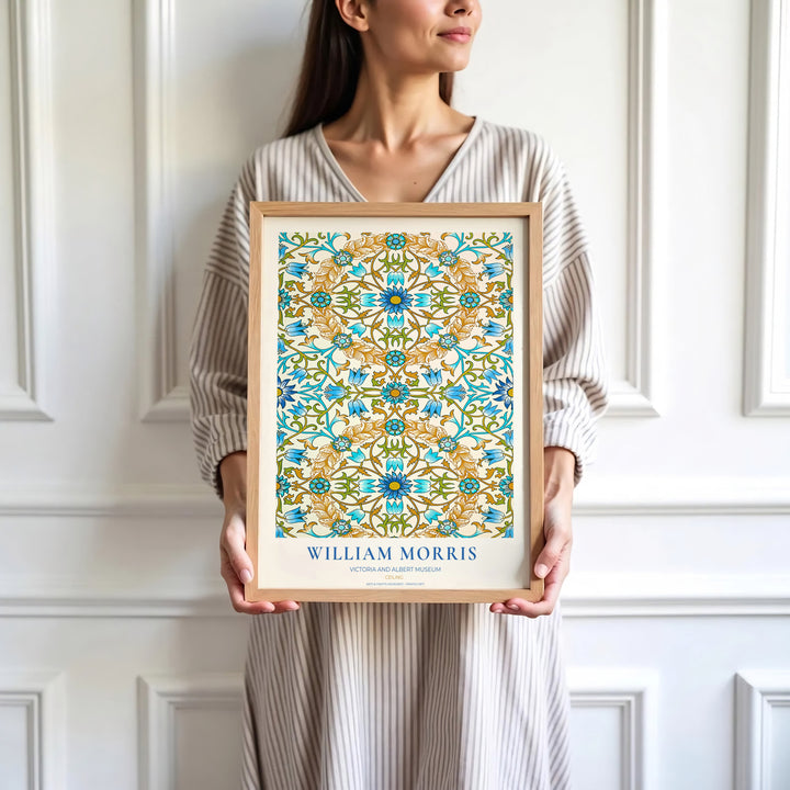Archival visual print featuring William Morris Ceiling foliage patterns, offering clean museum text borders and symmetrical tile movement suitable for home library, hallway, or study accent walls.