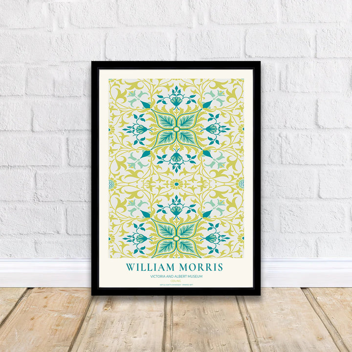 Premium heritage botanical print of the historic 1877 Ceiling layout by William Morris, ideal for styling bright interior spaces or building an eclectic vintage art poster collection across home rooms.