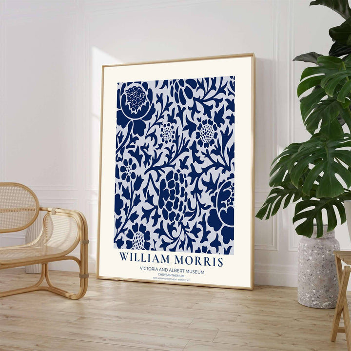 Archival William Morris Chrysanthemum print featuring classic Arts and Crafts Movement textile graphics, printed with vivid archival inks on premium paper for museum quality gallery displays.