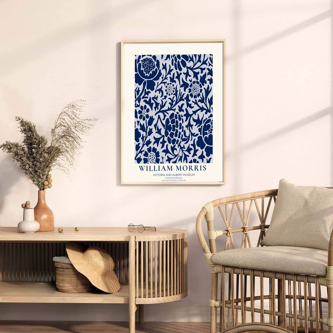 Beautiful Arts and Crafts Chrysanthemum motif print by William Morris, ideal for creating an artistic focal point in hallways, studies, or dining areas seeking classic British heritage visual charm.