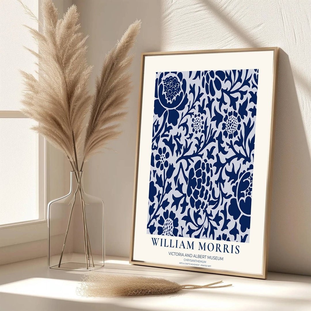 Elegant art print reproduction of the classic Chrysanthemum artwork by William Morris, ideal for flexible decor setups and tailored color schemes across traditional, transitional, or coastal interiors.