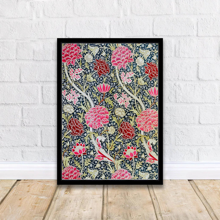 Classic William Morris Cray pink indigo print, adding a charming vintage flair and rich botanical detail to warm living room arrangements, entryways, and traditional interior spaces.