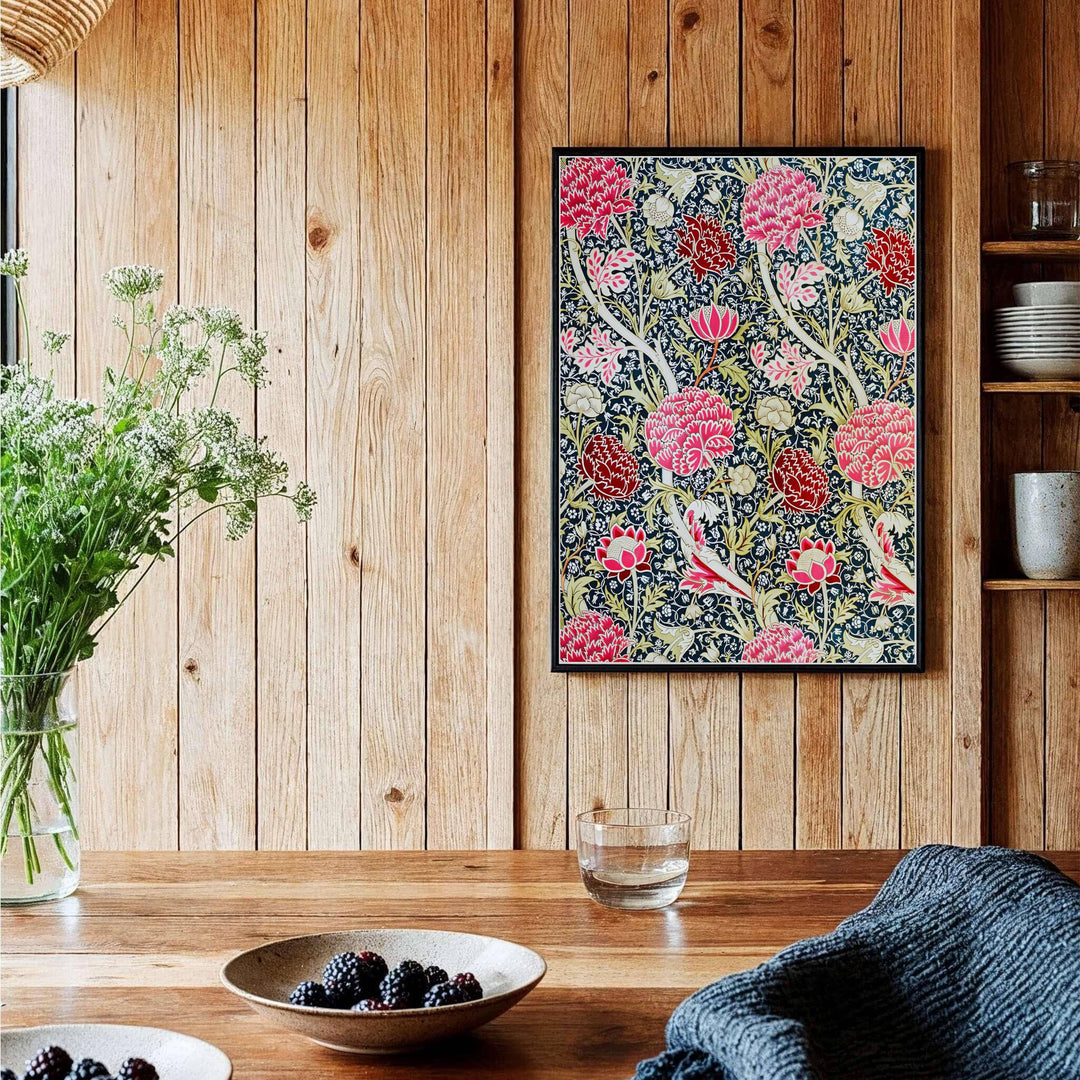 Detailed botanical artwork print displaying the famed Cray pattern by William Morris, expertly rendered to highlight historic textile elements and artistic craftsmanship for stylish home decor.