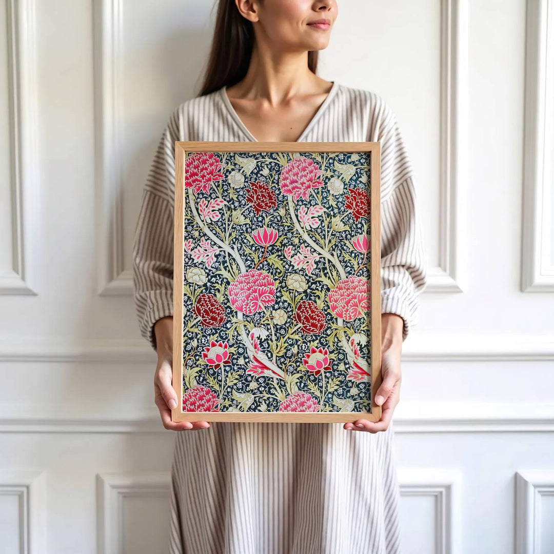 Authentic Arts and Crafts Cray design print by William Morris, bringing organic energy, refined English heritage art, and rich indigo contrast into cozy home living spaces.