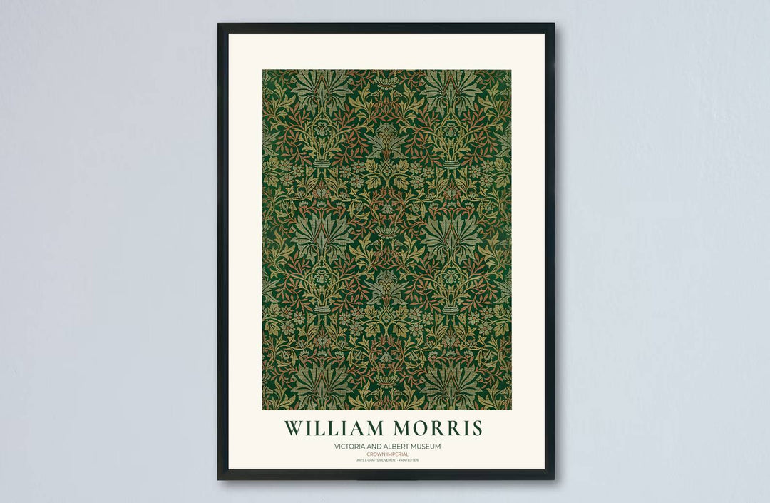 Archival William Morris Crown Imperial print featuring classic Arts and Crafts Movement textile graphics, printed with vivid archival inks on premium paper for museum quality gallery displays.