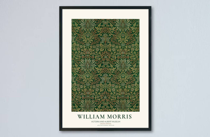 Archival William Morris Crown Imperial print featuring classic Arts and Crafts Movement textile graphics, printed with vivid archival inks on premium paper for museum quality gallery displays.