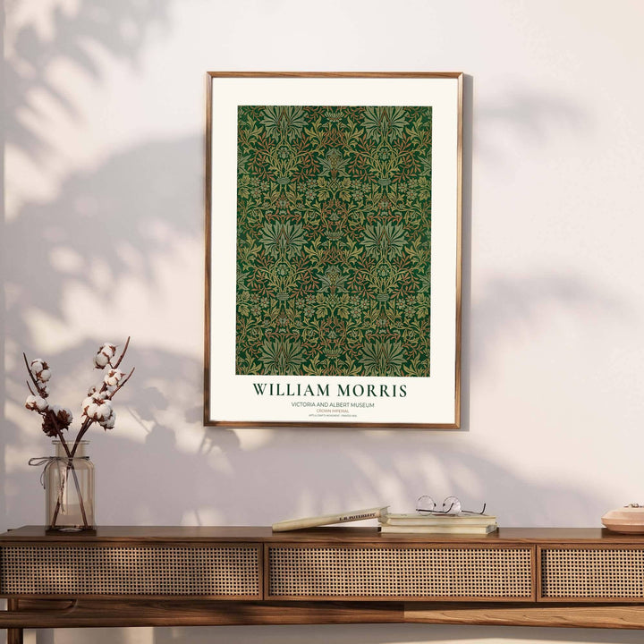 Premium heritage botanical print of the historic 1876 Crown Imperial layout by William Morris, ideal for styling sophisticated interior spaces or building an eclectic vintage art poster collection across home rooms.