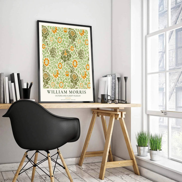 Beautiful Arts and Crafts Daffodil motif print by William Morris, ideal for creating an artistic focal point in hallways, studies, or dining areas seeking classic British heritage visual charm.