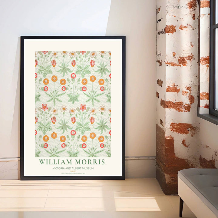 Archival William Morris Daisy print featuring classic Arts and Crafts Movement textile graphics, printed with vivid archival inks on premium paper for museum quality gallery displays.