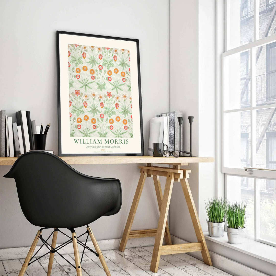 Beautiful Arts and Crafts Daisy motif print by William Morris, ideal for creating an artistic focal point in hallways, studies, or dining areas seeking classic British heritage visual charm.