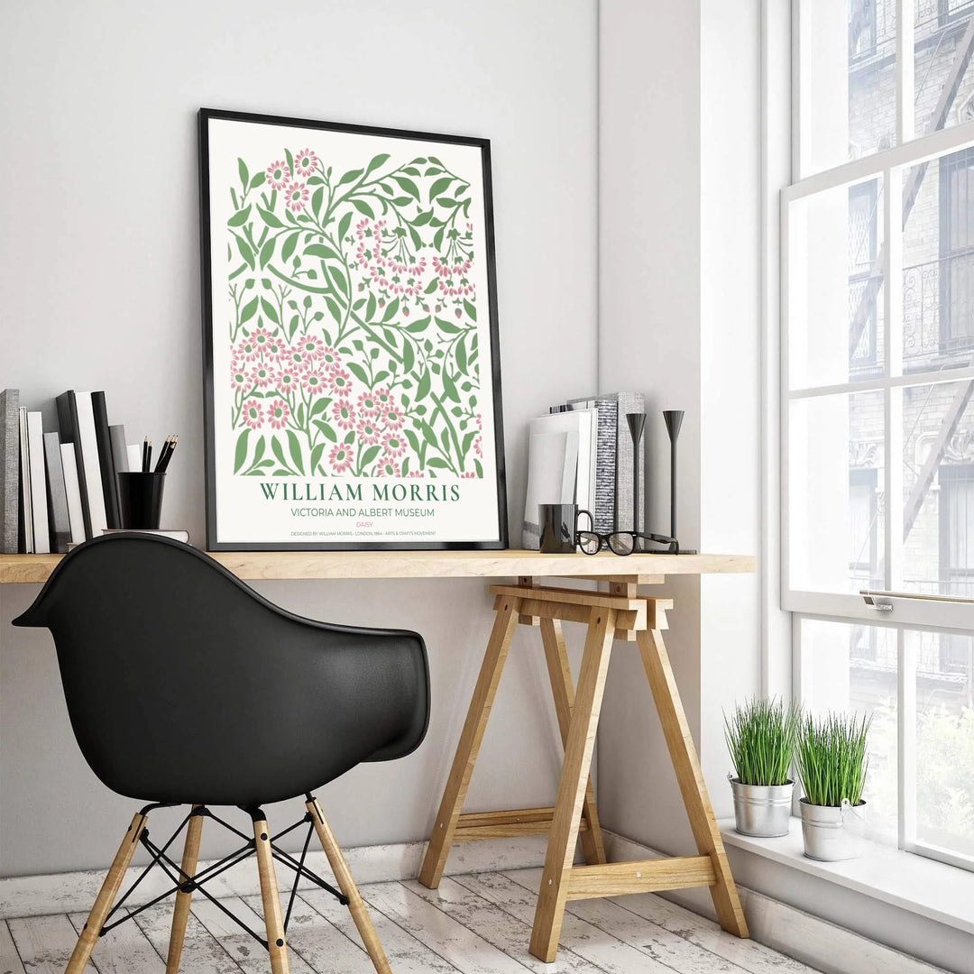 Vintage floral artwork print of William Morris Daisy, providing a romantic, soothing touch to classic European, Victorian, and cottagecore home interior themes with organic pattern graphics.