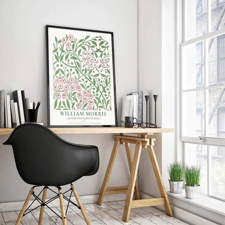 Vintage floral artwork print of William Morris Daisy, providing a romantic, soothing touch to classic European, Victorian, and cottagecore home interior themes with organic pattern graphics.