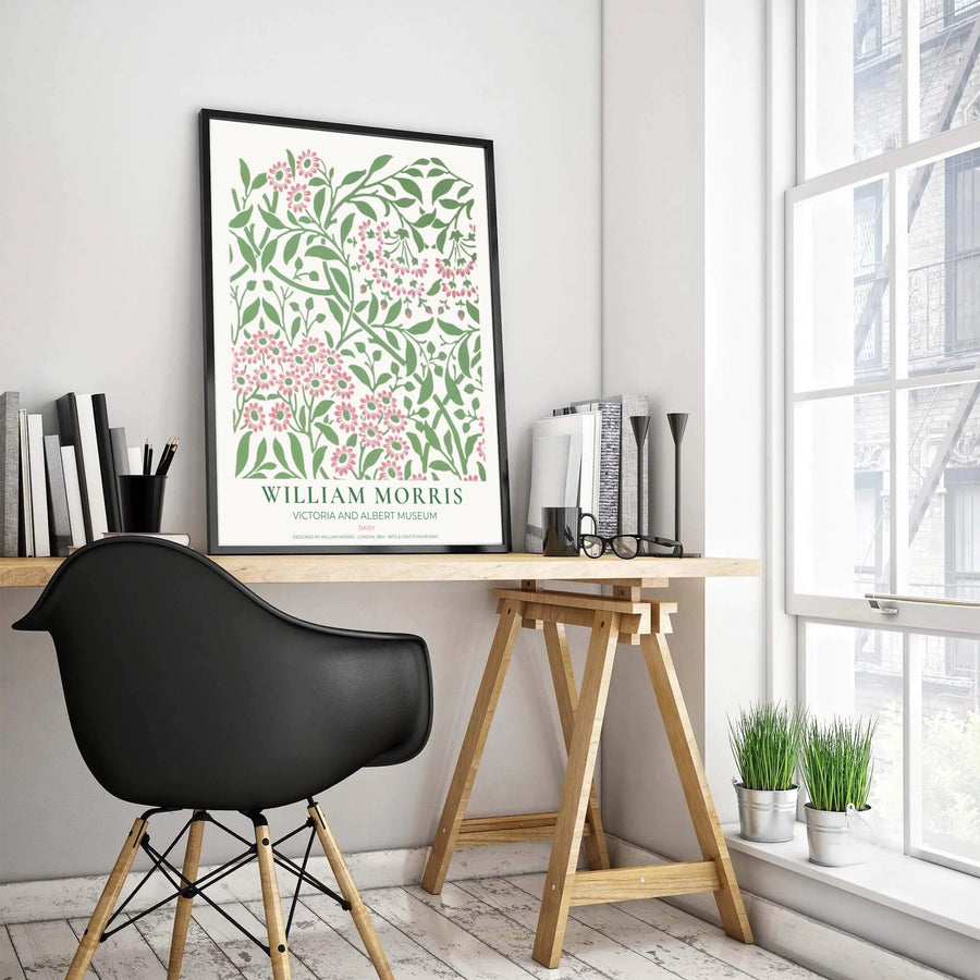Vintage floral artwork print of William Morris Daisy, providing a romantic, soothing touch to classic European, Victorian, and cottagecore home interior themes with organic pattern graphics.