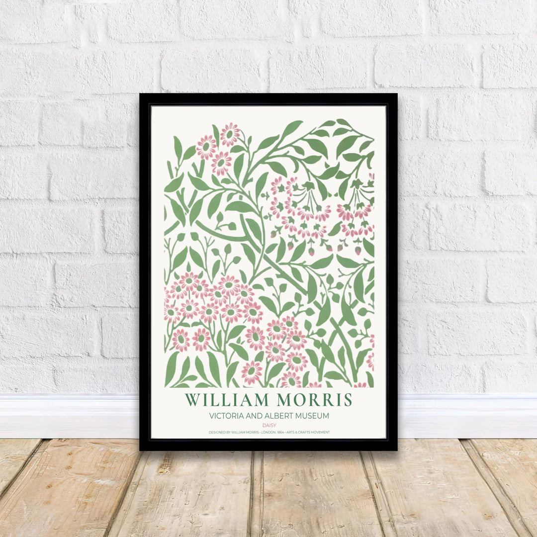 Detailed botanical artwork print displaying the famed Daisy pattern by William Morris, expertly rendered to highlight historic textile elements and artistic craftsmanship for stylish home decor.