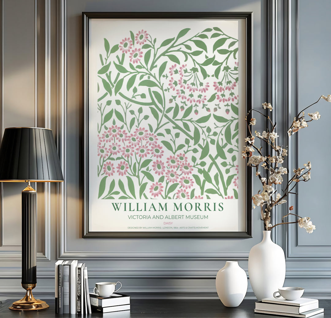 Beautiful Arts and Crafts Daisy motif print by William Morris, ideal for creating an artistic focal point in hallways, nurseries, or dining areas seeking classic British heritage visual charm.