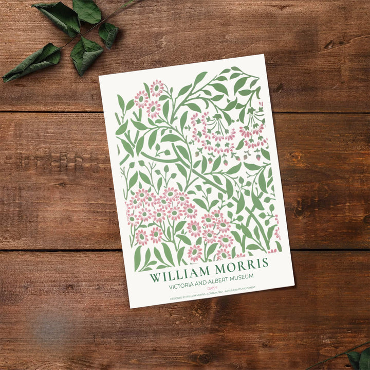 Premium heritage botanical print of the historic 1864 Daisy layout by William Morris, ideal for styling soft interior spaces or building an eclectic vintage art poster collection across home rooms.