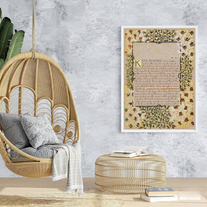 Elegant art print reproduction of the classic Dwellers at Eyr artwork by William Morris, ideal for flexible decor setups and tailored color schemes across traditional, transitional, or dark academia interiors.