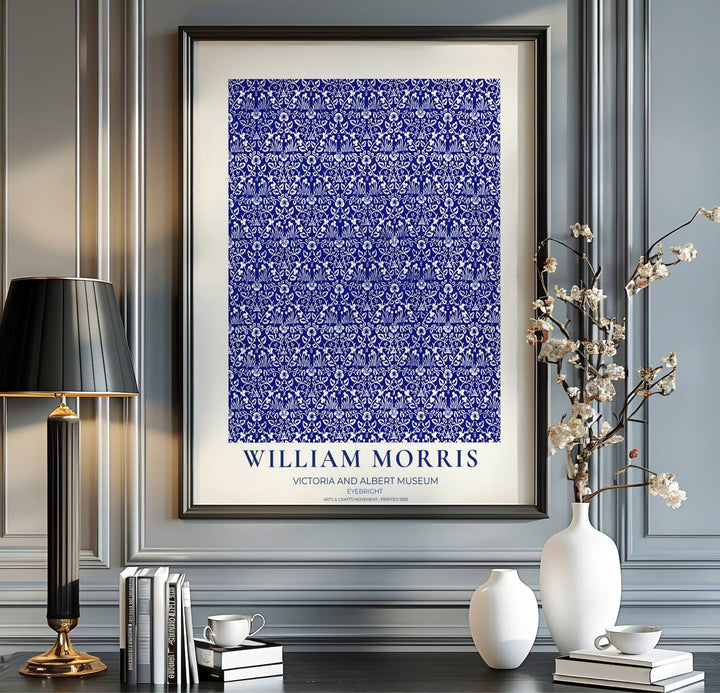 Vintage floral artwork print of William Morris Eyebright, providing a crisp, sophisticated touch to classic European, Victorian, and coastal home interior themes with organic pattern graphics.