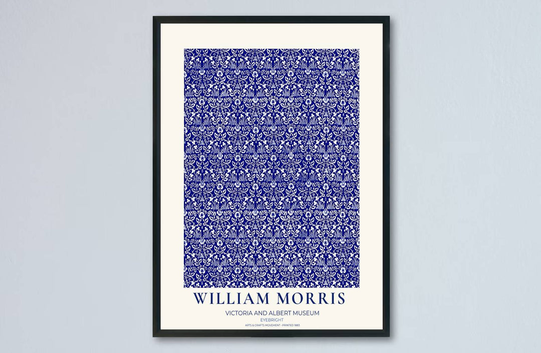 High quality art print showing William Morris Eyebright vintage botanical artwork, meticulously produced to ensure long lasting color stability and stunning visual appeal in modern home interiors.
